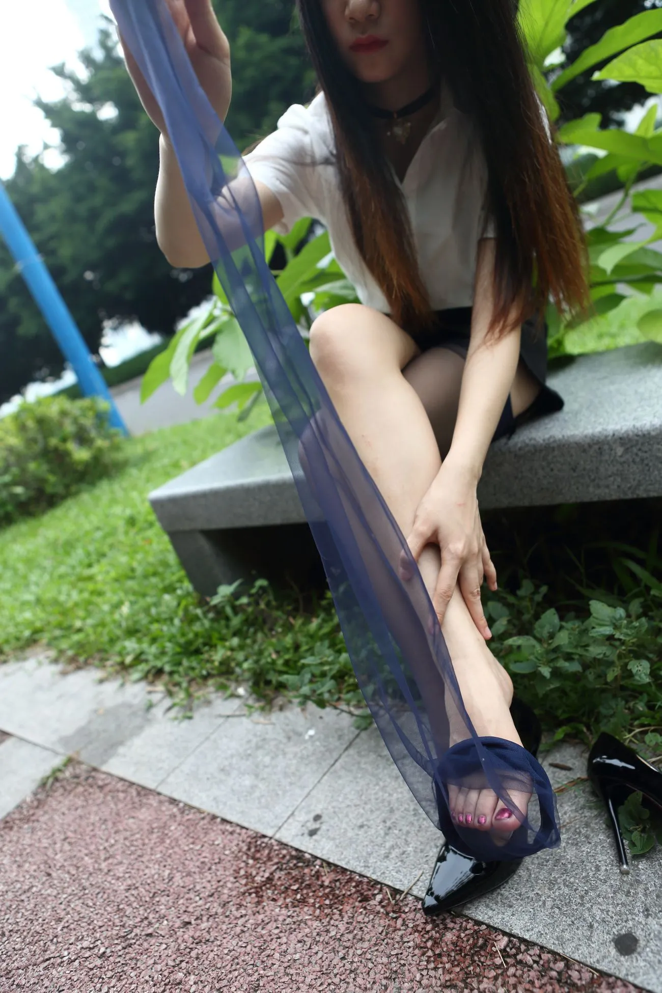 [Mzsock] NO.083 Qiqi’s retro dark blue stockings street photography#[94P]-81